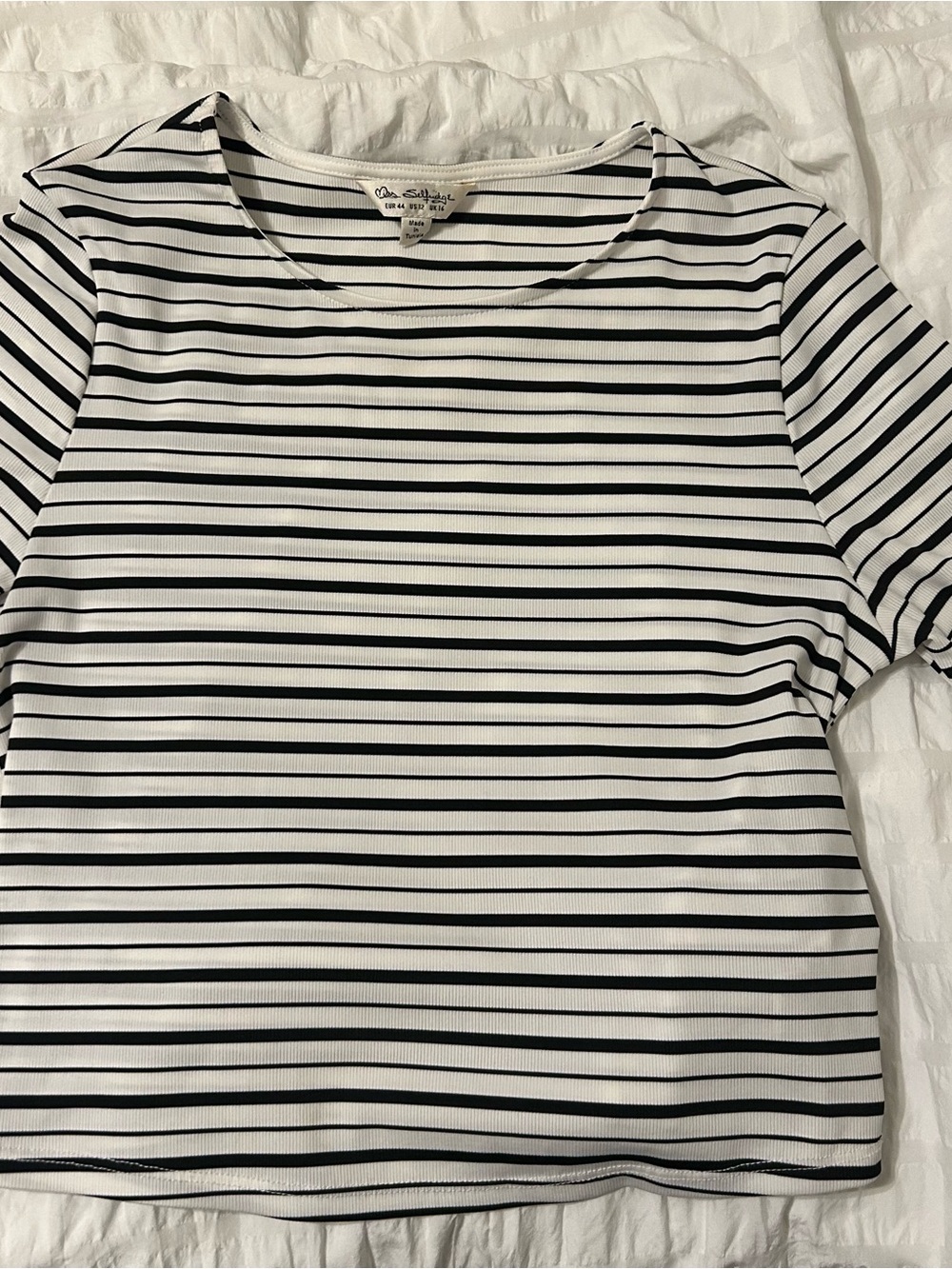 Miss Selfridge Black & White Striped Short Sleeve Tee